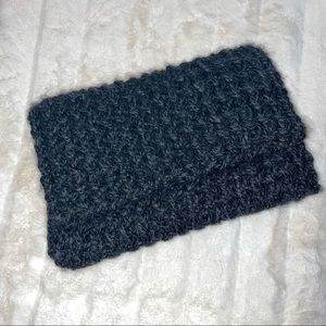 Handmade wool knit charcoal grey clutch